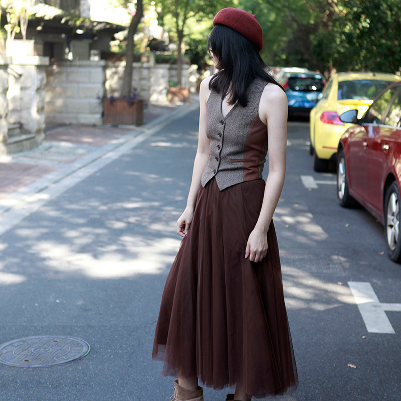 【释缝】复古双排扣小西装女马甲套装英伦港风vintage修身羊毛尼,淘宝优惠券,粉丝福利购,淘宝优惠卷