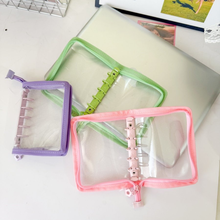 M5拉链彩夹5孔活页透明闪粉PVC软壳外壳拍立得小卡收纳包边手账本,淘宝优惠券,粉丝福利购,淘宝优惠卷