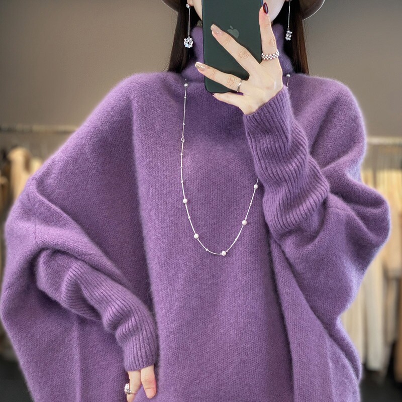 高端时尚羊绒衫女高领宽松慵懒风毛衣秋冬款100%纯羊毛针织蝙蝠衫,淘宝优惠券,粉丝福利购,淘宝优惠卷