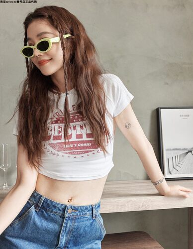 许路儿LUREHSU正品代购R231195 露脐纯棉夏女士合身美式短版T恤 - 图3