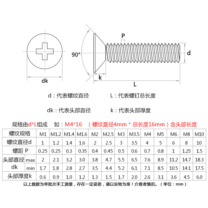 201不锈钢十字沉头螺钉gb819平头螺丝钉SUS加长螺丝M3M4M5*6x8x16