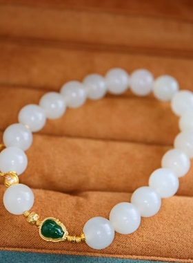 天然和田玉白玉手串8mmDlY天然玉石手链配925银佩珠男女款首饰