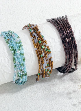 波西米亚风撞色设计多层叠戴感玻璃珠时尚异域风摩登设计手工手链