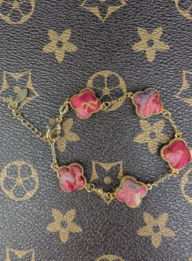 非遗真丝宋锦四叶草手链 古法手工金链 高级感气质小众国风首饰