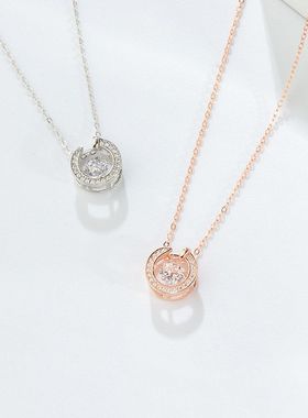 s925纯银满钻钉子项链韩版灵动跳动的心时尚百搭网红直播纯银首饰