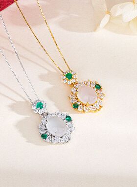 s925纯银冰透白玉髓项链女法式宫廷风气质宴会焦点锁骨链百搭轻奢