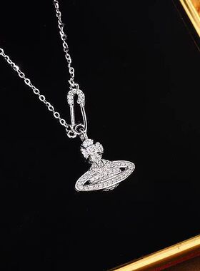 纯银S925满钻别针土星项链 女VIvienne同款个性 时尚甜美风锁骨链