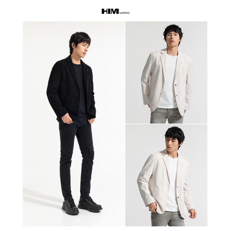 HIM汉崇 舒适灯芯绒休闲西服立体条绒纹理高级感西装 2025秋季,淘宝优惠券,粉丝福利购,淘宝优惠卷