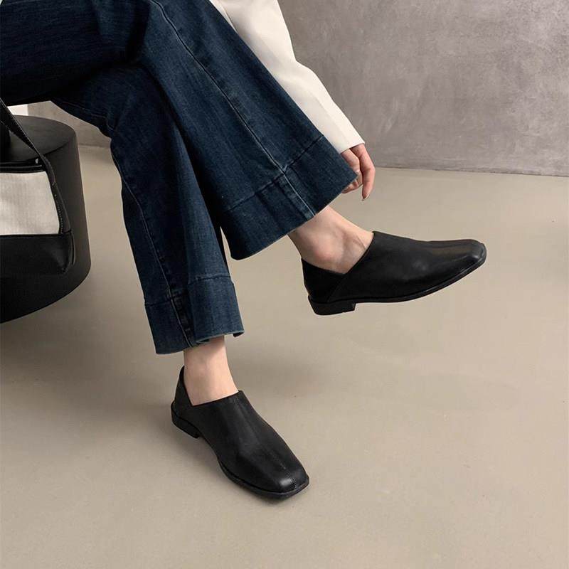 香港可踩脚复古方头小皮鞋女英伦风春季休闲一脚蹬软皮平底乐福鞋,淘宝优惠券,粉丝福利购,淘宝优惠卷