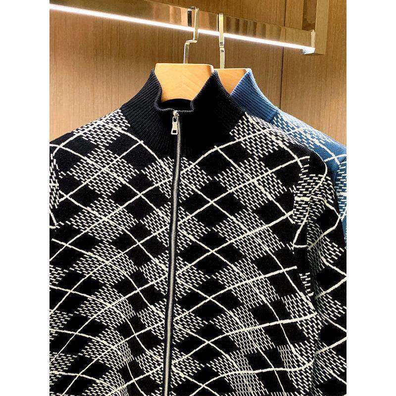 Mostarsea~覆古轻奢风修身针织衫男秋冬高端撞色半高拉炼菱格毛衣,淘宝优惠券,粉丝福利购,淘宝优惠卷