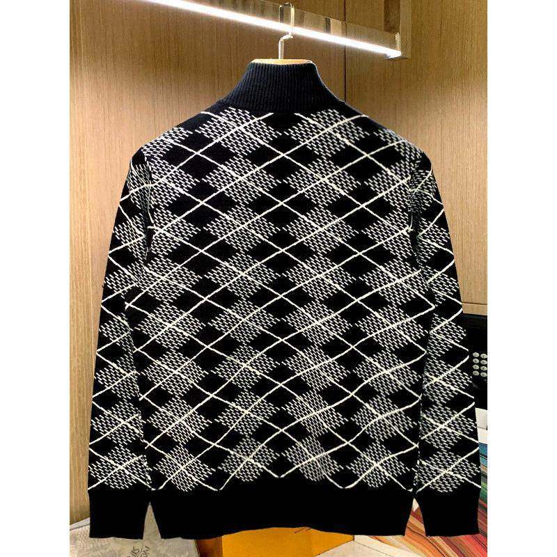 Mostarsea~覆古轻奢风修身针织衫男秋冬高端撞色半高拉炼菱格毛衣,淘宝优惠券,粉丝福利购,淘宝优惠卷
