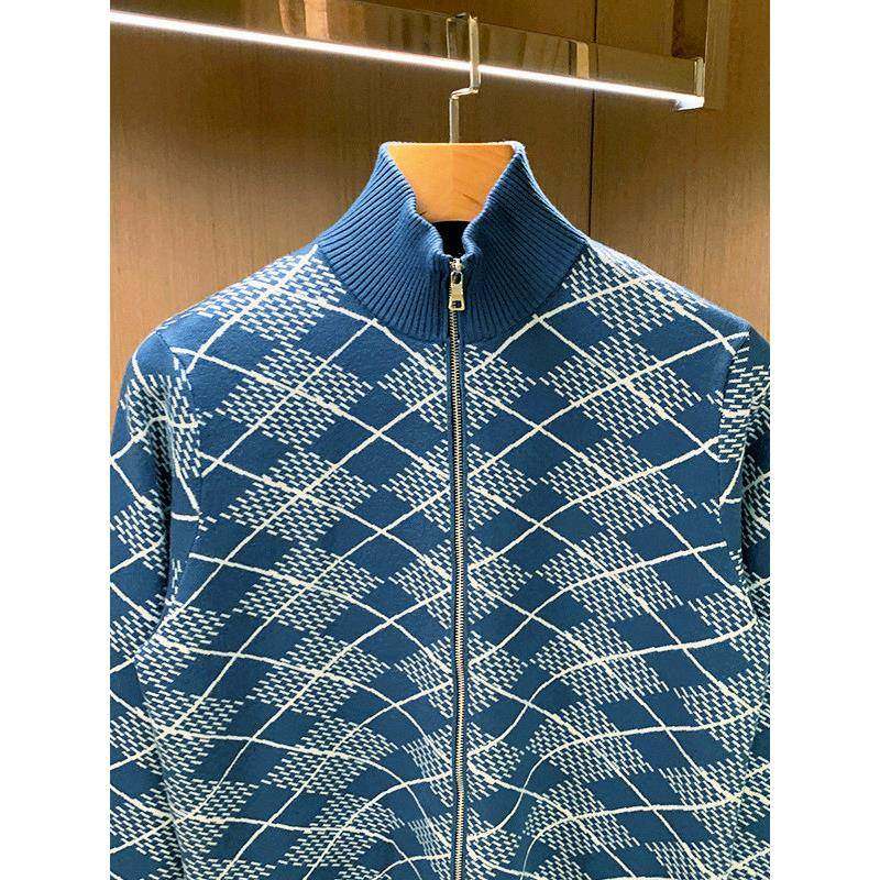 Mostarsea~覆古轻奢风修身针织衫男秋冬高端撞色半高拉炼菱格毛衣,淘宝优惠券,粉丝福利购,淘宝优惠卷