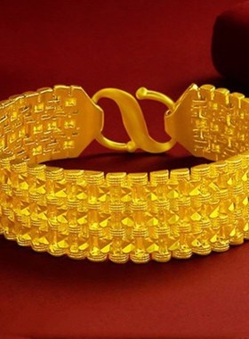 孟加拉赤金首饰沙金男士龙纹手链霸气宽版镀金五行七行手表链手环