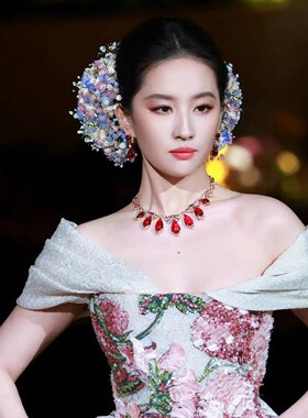 刘亦菲晚宴同款发饰满天星仿真花头饰发夹古堡公主油画感礼服头花
