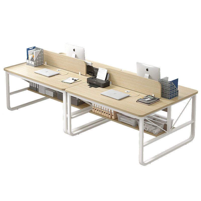 带穿线孔四人位办公桌中间隔板加长稳固E1钢架木组装台式电脑桌