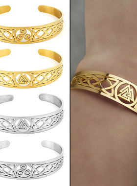 维京奥丁符文钛钢手镯男欧美风女通用气质时尚不锈钢手镯手饰