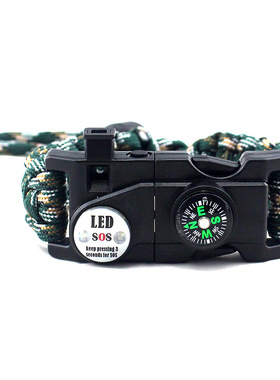 七芯伞绳手工编织求生手链 野外生存指南针手绳 救生手环可调节绳