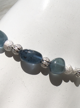 天然海蓝宝魔鬼蓝渐变随形手链女款单圈时尚百搭礼物闺蜜生日礼物