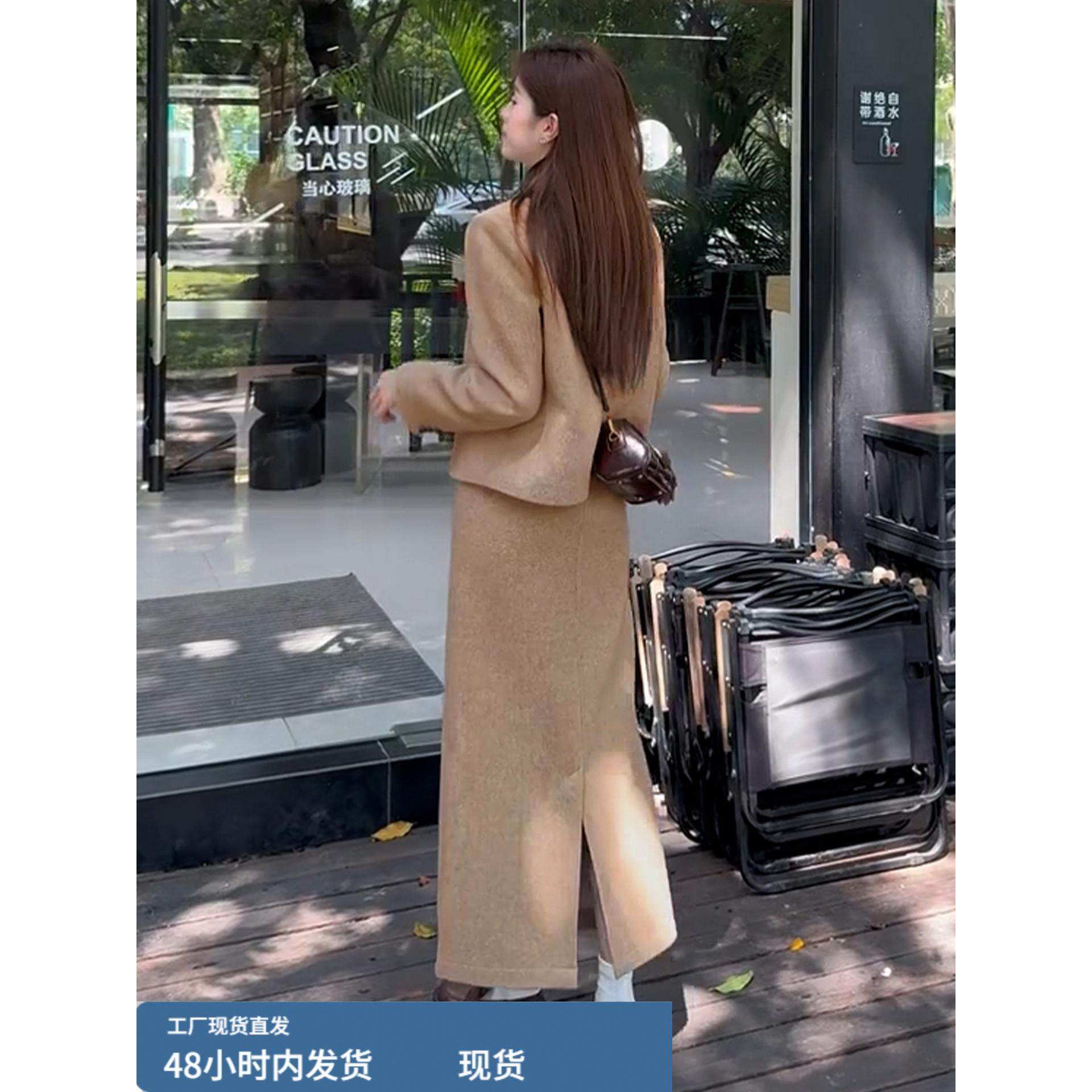 法式小香风卡其色连衣裙子女2025早秋季新款小个子穿搭一整套长裙,淘宝优惠券,粉丝福利购,淘宝优惠卷