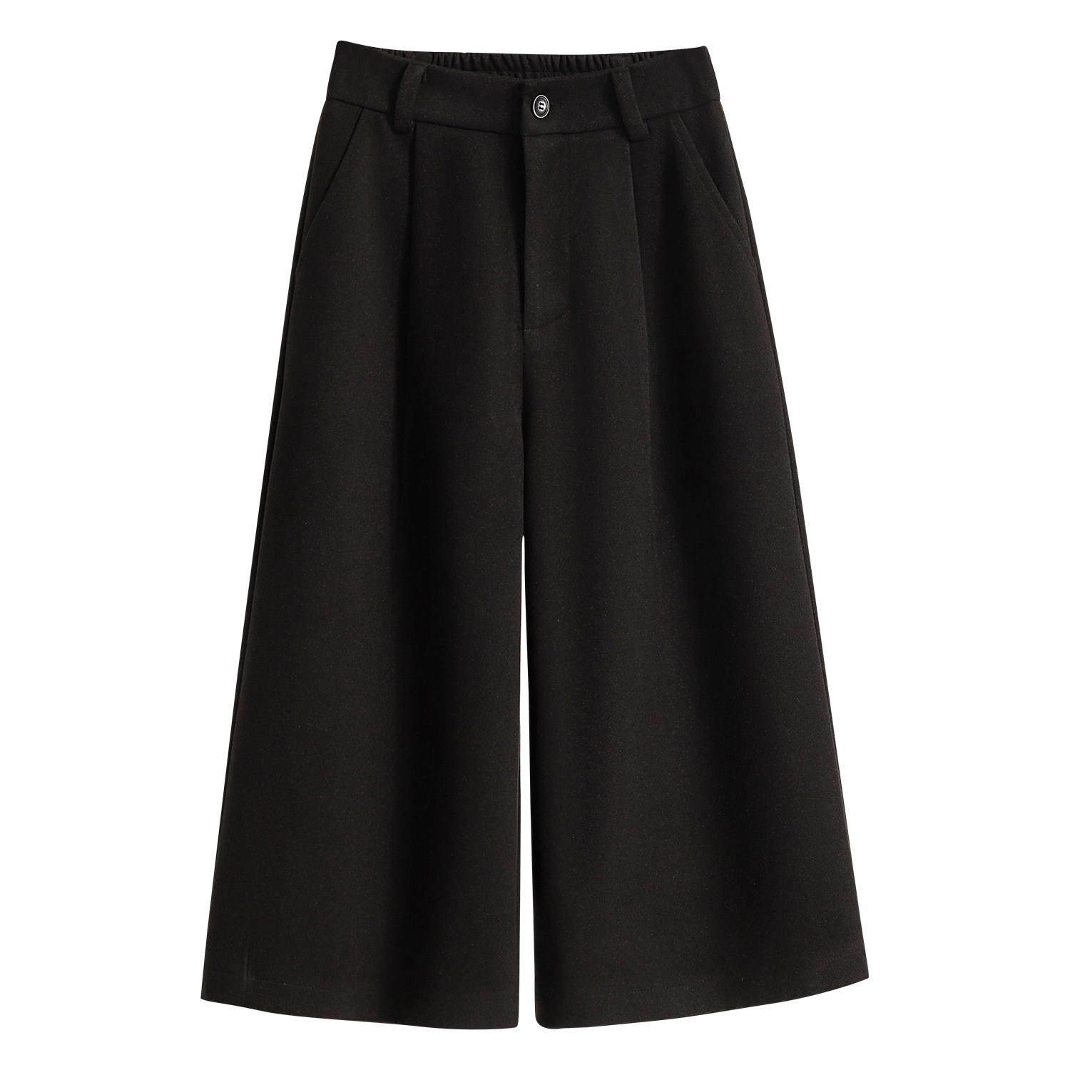 大码黑色加厚毛呢阔腿裤女秋冬巨好看的胖mm高腰显瘦休闲七分裤子,淘宝优惠券,粉丝福利购,淘宝优惠卷