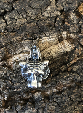 日本手工敲打复古925银猛虎项链