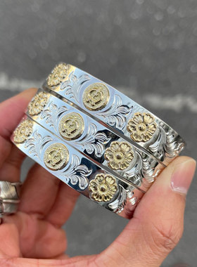 月牙三点金满唐草手打手镯