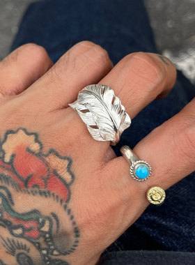 手打限量立体形态上银羽毛戒指