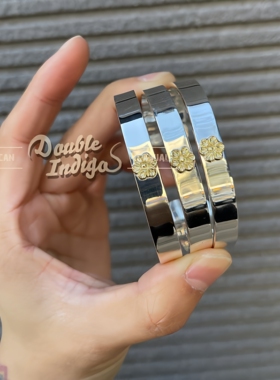 Dear Blossom 简单耐看 日本手打18K金做旧蔷薇花窄版平打银手镯