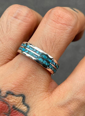 不规则手工敲边硫化做旧银制戒指