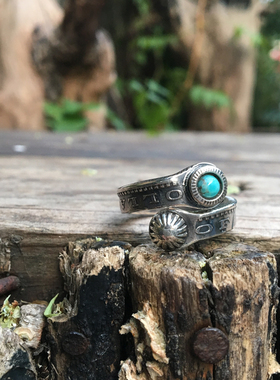 古董摩根银币松石银贝蛇型戒指