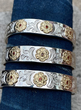 点金天然红石榴石满唐草手镯
