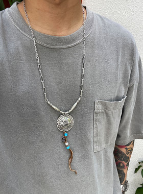 琉璃珠银管图腾太阳银饼项链套装