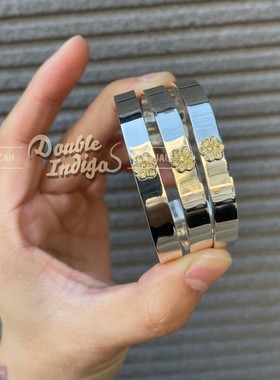 Dear Blossom 简单耐看 日本手打18K金做旧蔷薇花窄版平打银手镯