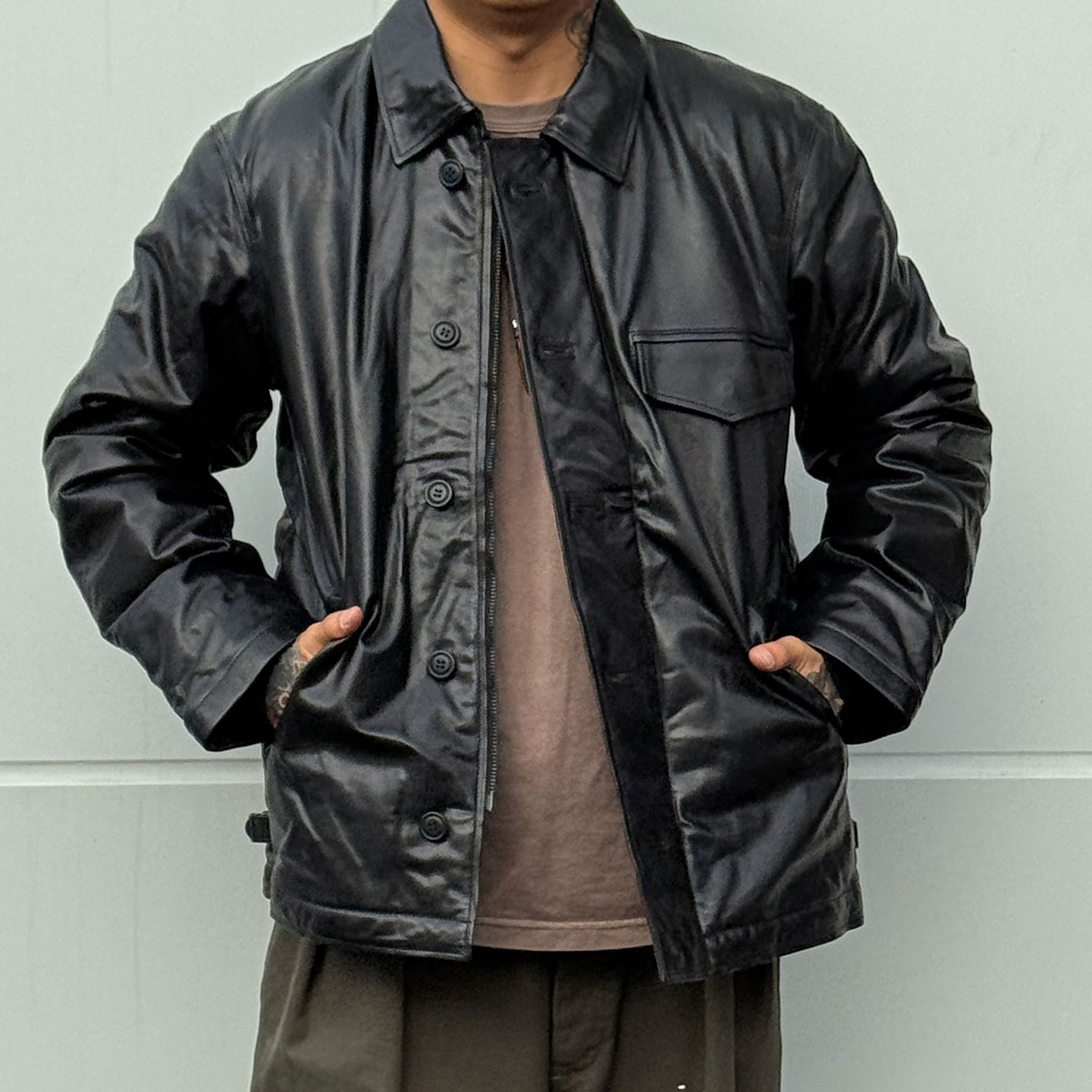 天神Tenjin Works 枥木小牛犊皮羊毛内衬复古 N1甲板服皮衣夹克 - 图2