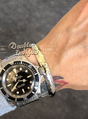 18K金熔925银熔金复古宽版手镯