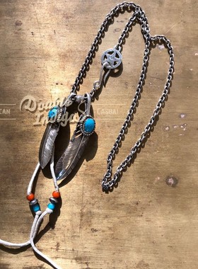 日本银制古董松石羽毛套装项链