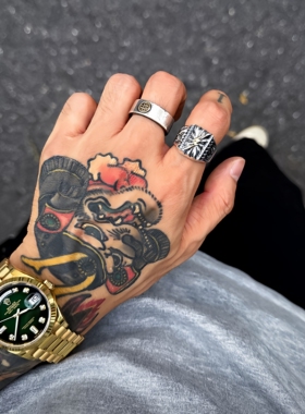 Dear Blossom 日本手打 18K金闪电印第安图腾硫化做旧戒指