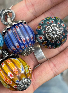 福字扶桑花大号古董琉璃珠吊坠