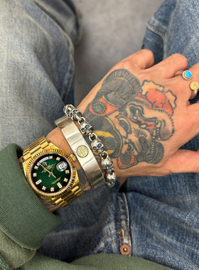 Jango 霸气百搭 925全银日本手打实心做旧暗黑骷髅硬派复古手链