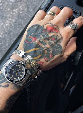 太阳唐草图腾老鹰刻印银手镯