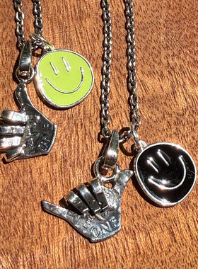 North Works微笑每天 古董摩根银币+珐琅工艺笑脸双吊坠项链套装