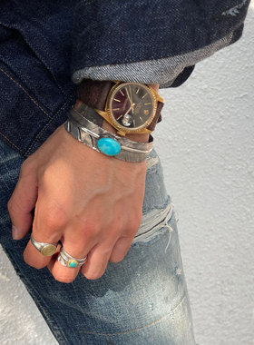 Lucky John 润而骚气 日本手打天然松石复古羽毛手镯