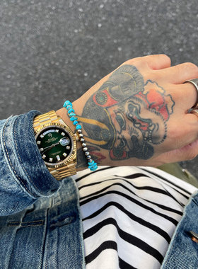 松石银籽珠925银球混搭复古手链