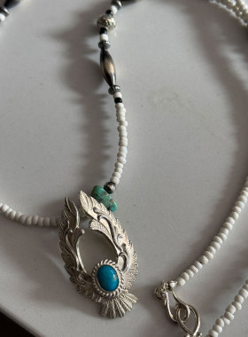 Dear Blossom联名 Kazoo 日本制古董贸易珠天然松石雄鹰展翅项链