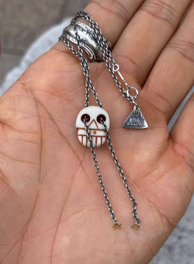 金星眼天然手工打磨鹿角骷髅项链