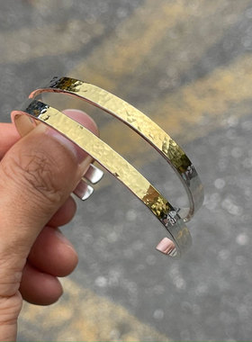 超大面积18K金熔925银熔金手镯