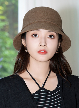 羊毛帽子女秋冬高级感时尚渔夫帽