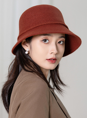 羊毛帽子女款2025新款秋冬渔夫帽
