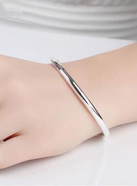 光面圆肚推拉手镯电镀999银女活口欧美时尚光身手环