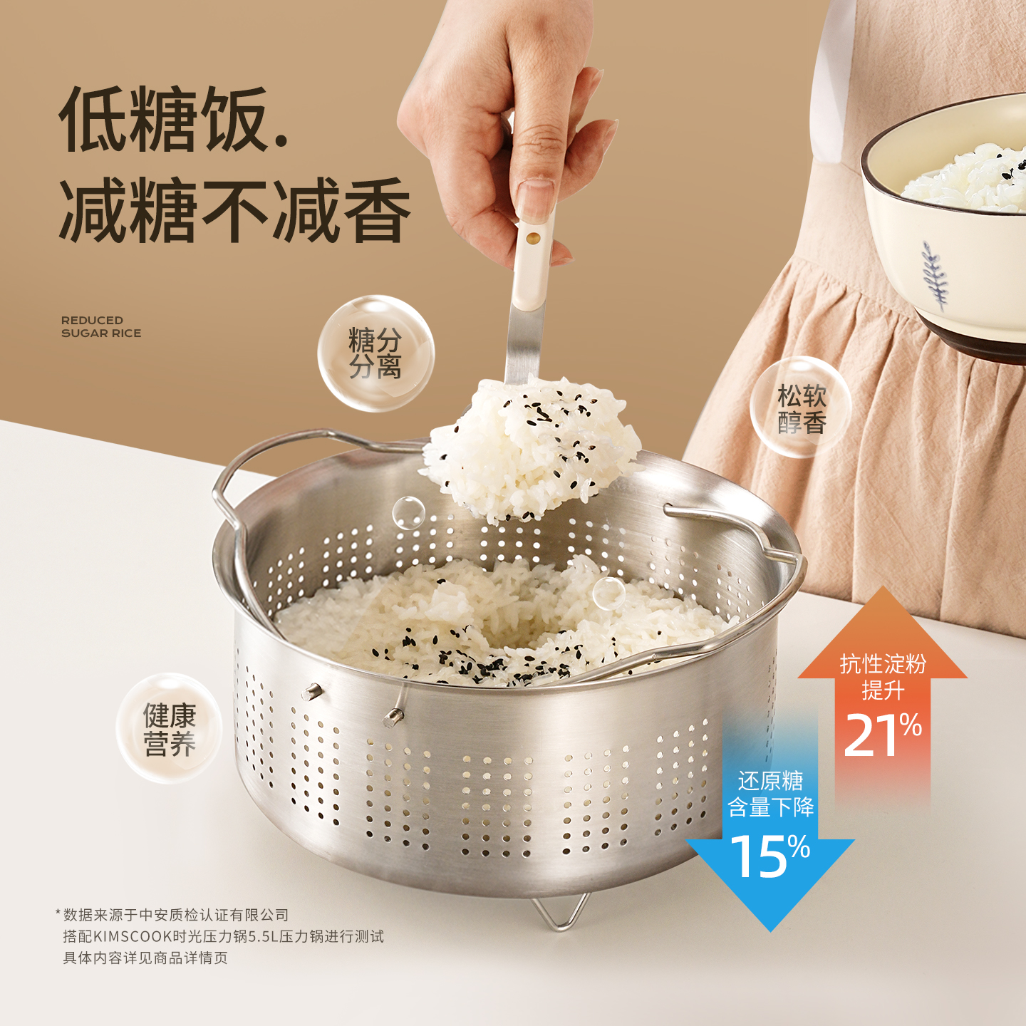 kimscook高压锅专用蒸篮蒸屉不锈钢有孔提手蒸米饭蒸笼蒸格吊篮子 - 图0